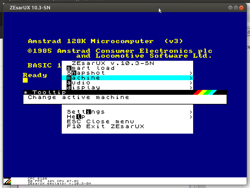 ZESarUX ejecutando un Amstrad CPC6128