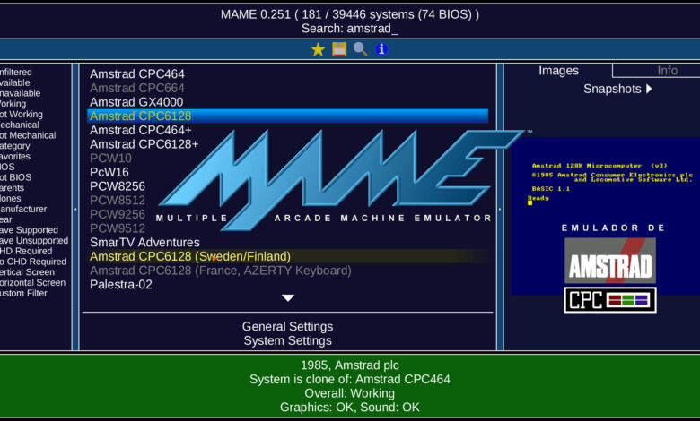MAME, emulador de Amstrad CPC